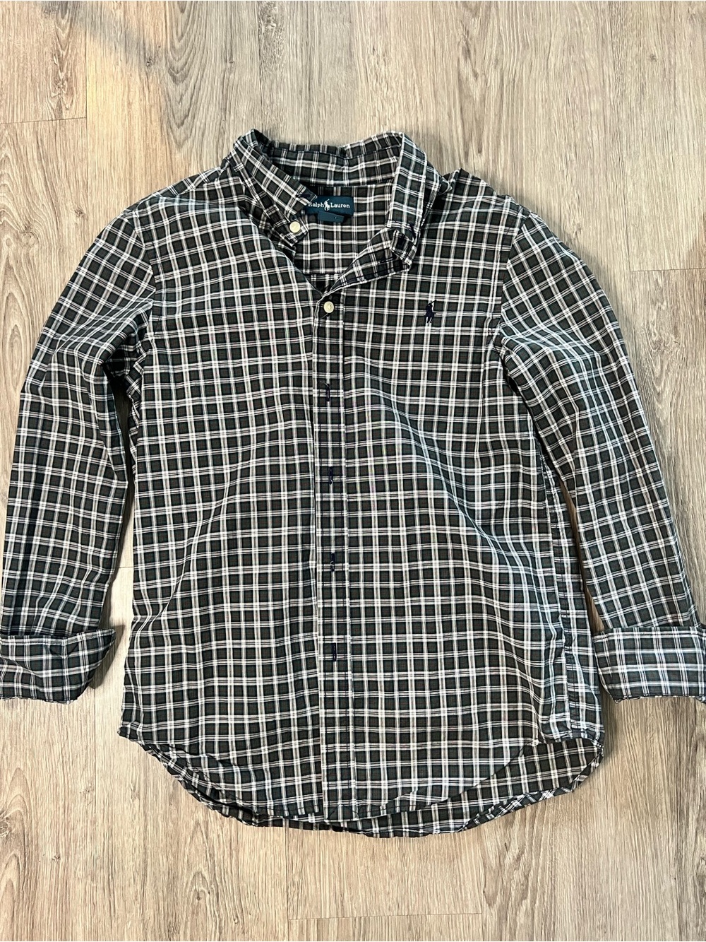Kids Ralph Lauren Black Plaid Button-Down Shirt Size L (14-16)